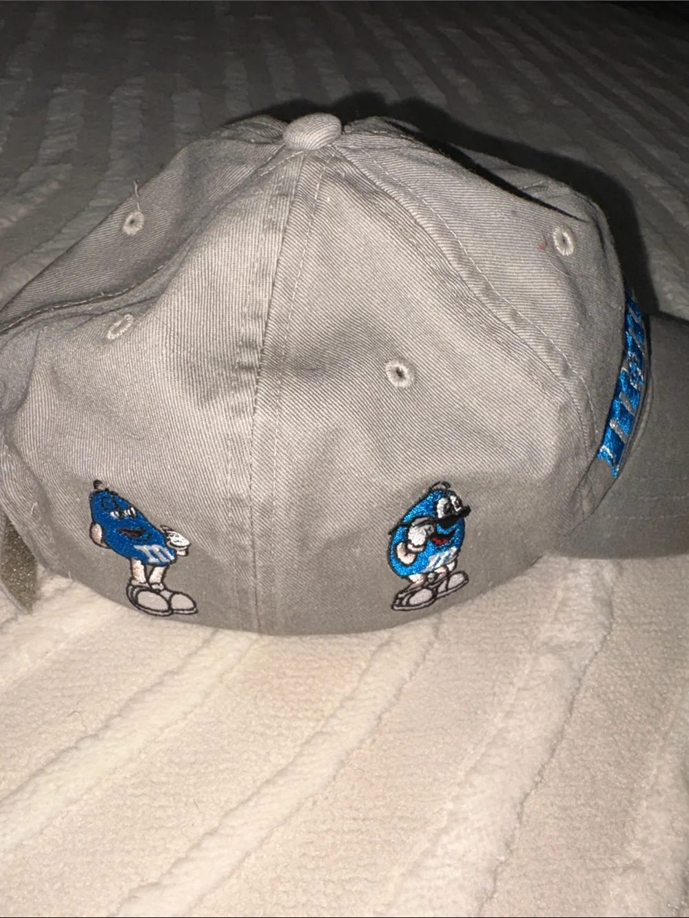 M&M'S Gray Baseball Cap with Blue M&M Character Embroidery